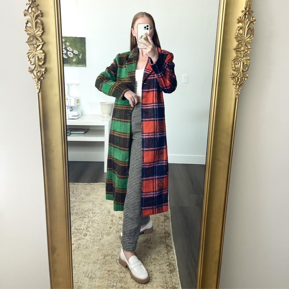 Stunning English Factory Duo Toned Plaid Coat.